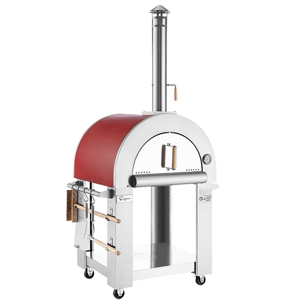 Empava 25 in. Outdoor Wood Fired Pizza Oven in Stainless Steel with Red Accents (PG06)