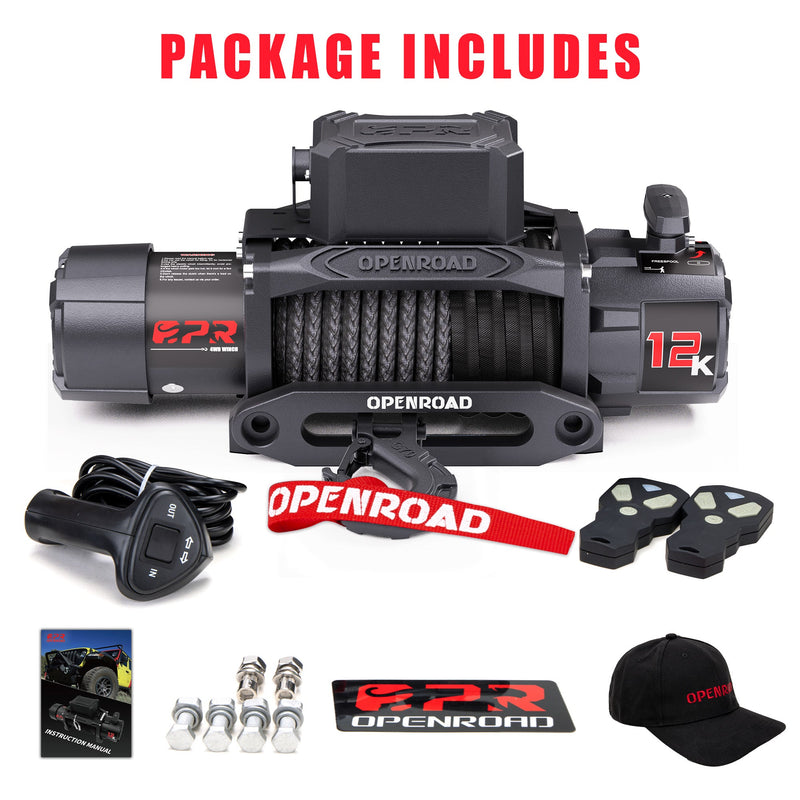 OPENROAD 12,000lbs Electric Winch with Synthetic Rope-Panther Series 3S