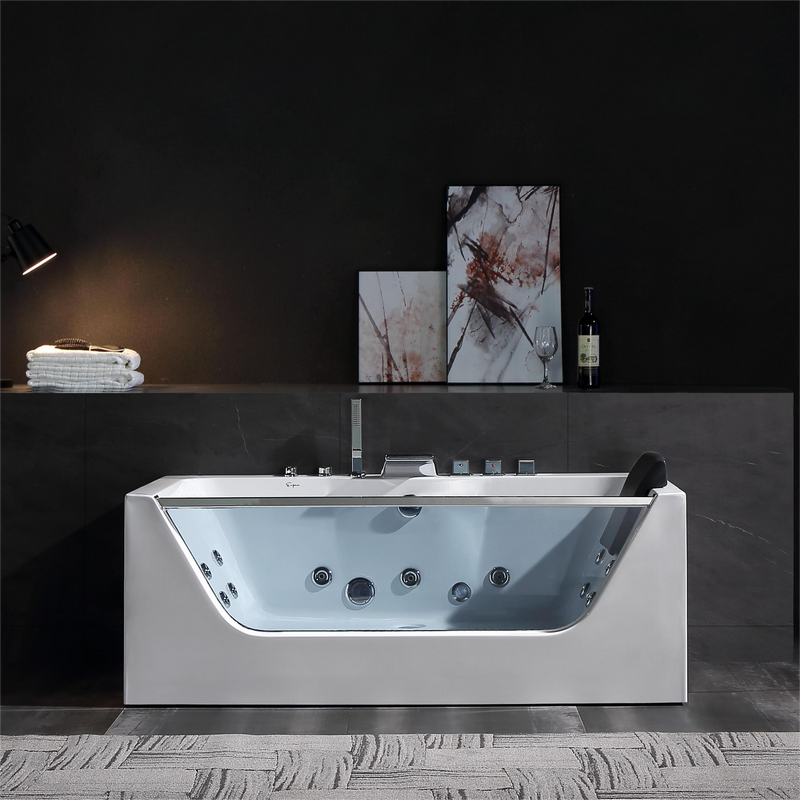 Empava 67 in. Waterfall Faucet and Hydromassage Jetted Bathtub (67JT408LED)