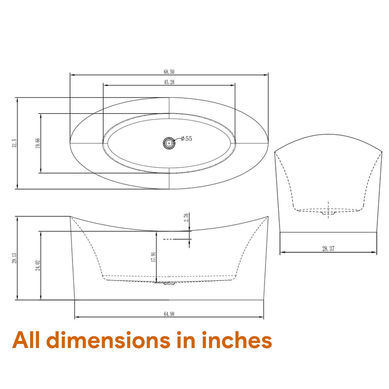 Heatgene 68.5" Acrylic Freestanding Soaking Tub HG699