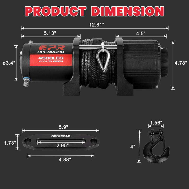 OPENROAD 4500lbs ATV/UTV Winch with Synthetic Rope and 2 Wireless Remotes