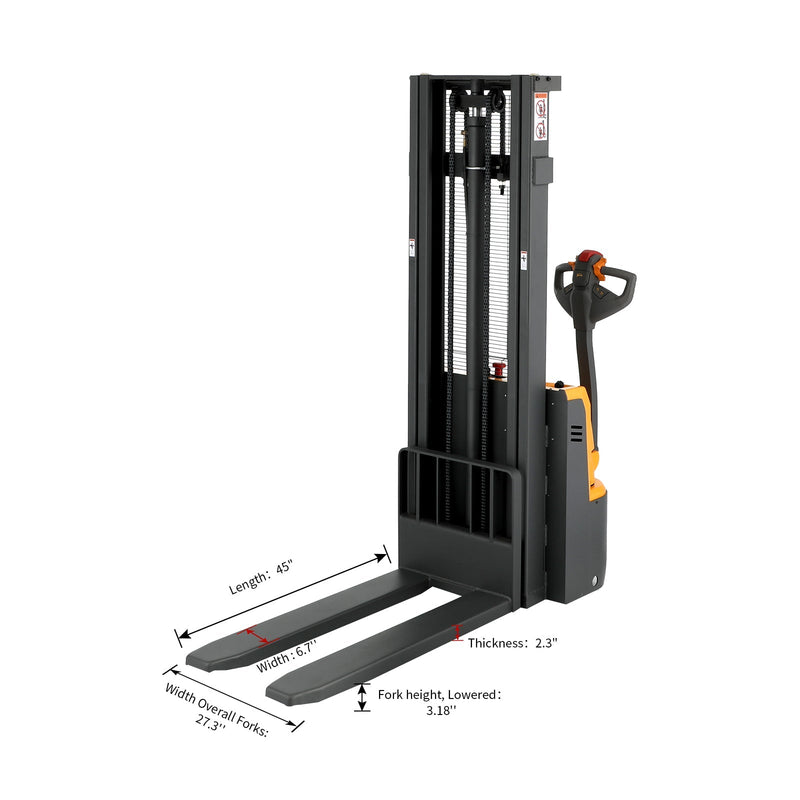 Apollolift Electric Straddle Stacker with Fixed Legs 118" Lift and 2640 lb Cap Pallet Stacker - A-3027