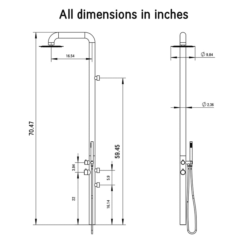 Heatgene Stainless Steel Brushed Wall-Mounted Outdoor & Indoor Shower HG9010N