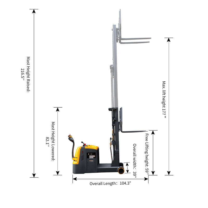 Apollolift Counterbalanced Electric Walkie Stacker with 177" Lift and 3300 lb Cap - A-3032