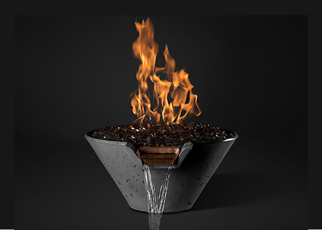Slick Rock Concrete Cascade Conical Fire on Glass Water Bowl with Electronic Ignition