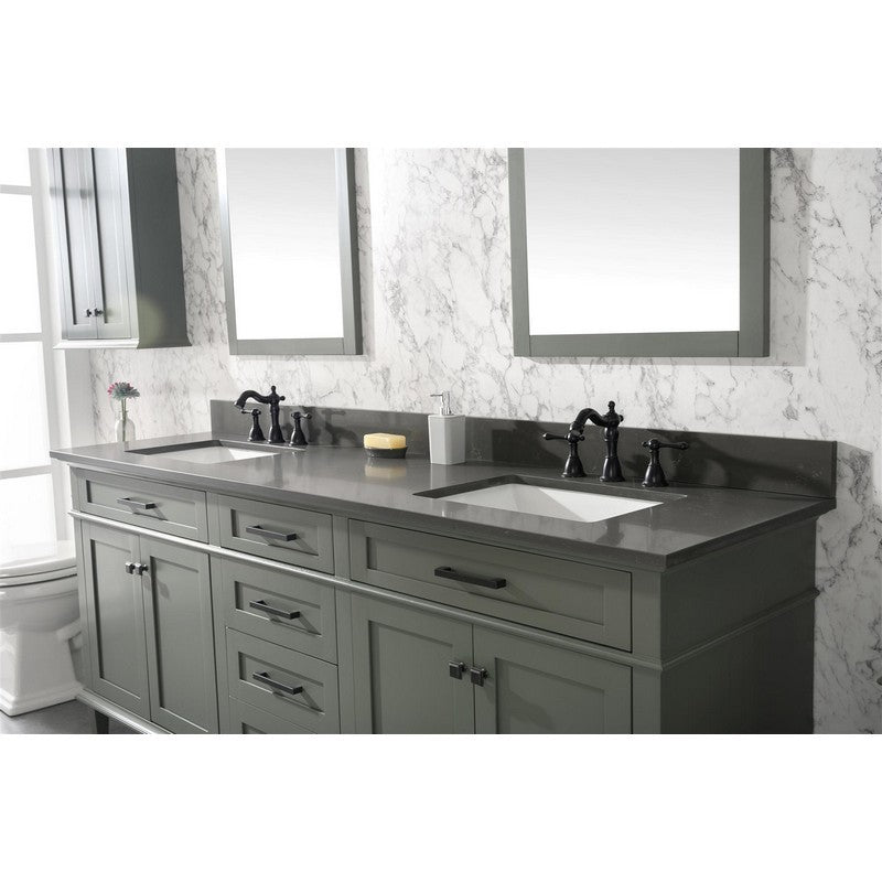 Legion Furniture WLF2280-PG 80 Inch Pewter Green Double Single Sink Vanity Cabinet with Blue Lime Stone Quartz Top