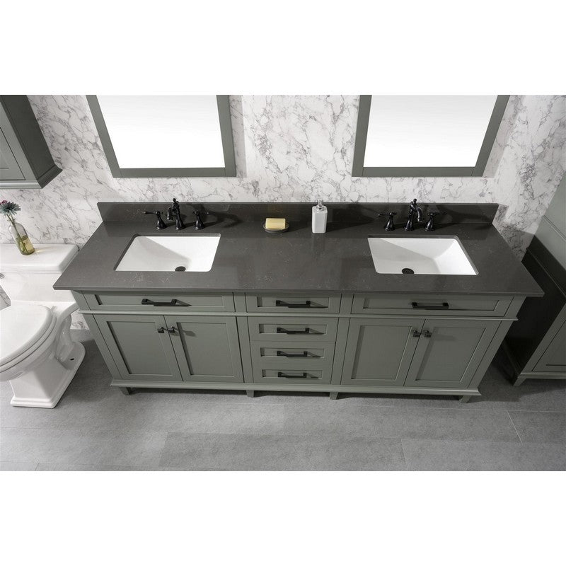 Legion Furniture WLF2280-PG 80 Inch Pewter Green Double Single Sink Vanity Cabinet with Blue Lime Stone Quartz Top