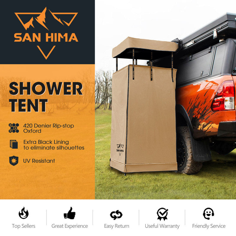 San Hima Camping Shower Tent Awning w/ Roof Fold-Out Ensuite Change Room Khaki