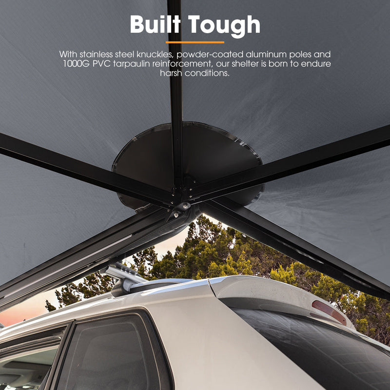 San Hima 270° Awning w/ Side Wall Free-Standing Car Driver Side Extension Sunshade