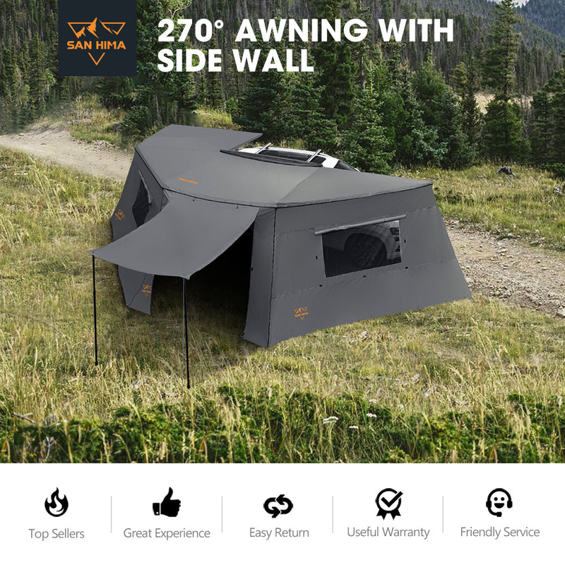 San Hima 270° Awning w/ Side Wall Free-Standing Car Roll Out Privacy Screens Passenger Side