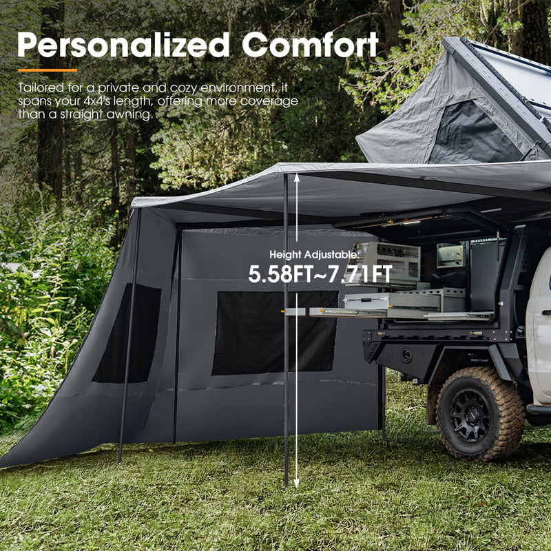 San Hima 270° Awning w/ Side Wall Free-Standing Car Roll Out Privacy Screens Passenger Side