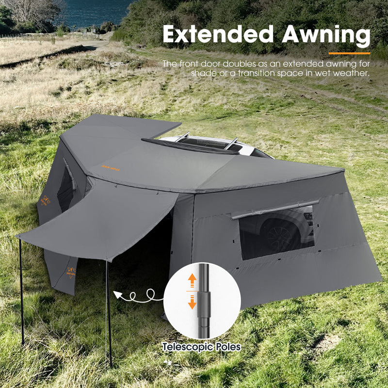 San Hima 270° Awning w/ Side Wall Free-Standing Car Roll Out Privacy Screens Passenger Side