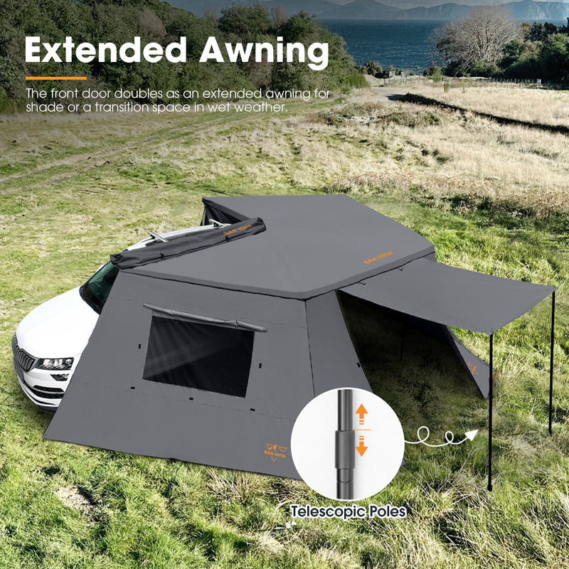 San Hima 270° Awning w/ Side Wall Free-Standing Car Driver Side Extension Sunshade