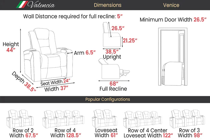 Valencia Venice Home Theater Seating Row of 5